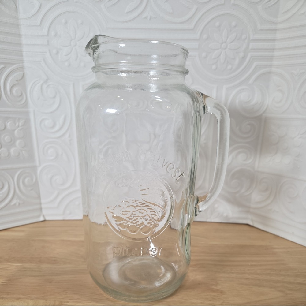 Vtg Golden Harvest Pitcher64oz. Mason Jar9"Tall Pouring Spout&Sturdy Side Handle